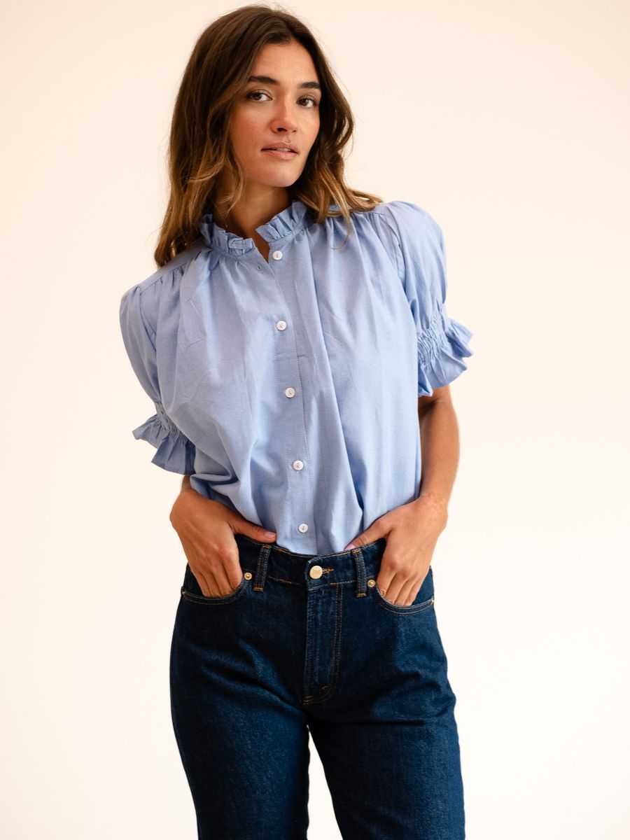 MILLE Marnie Top in Blue Oxford XS MILLE Marnie Top in Blue Oxford XS
