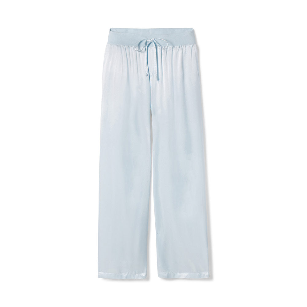 Jolie Satin Pant in Pale Blue With Rib Waistband And Adjustable Drawstring