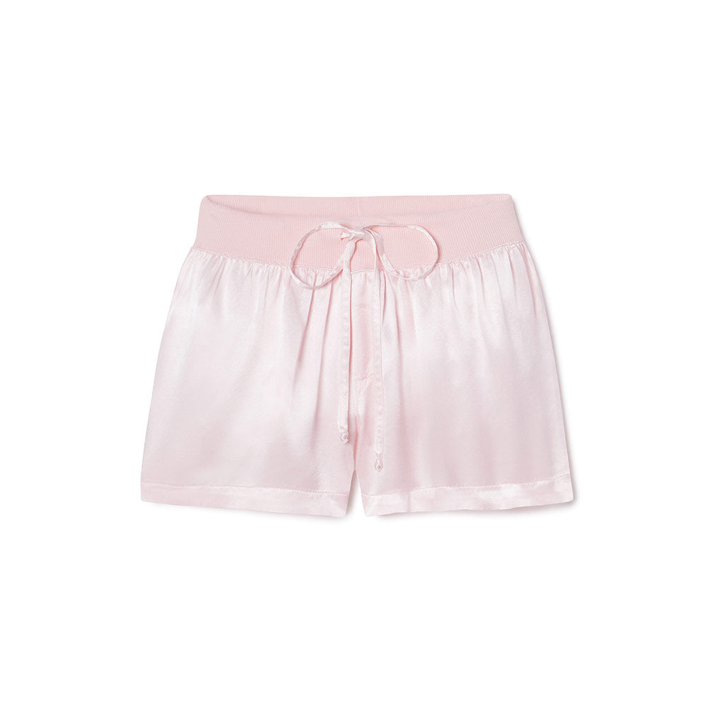 Mikel Satin Short With Rib Knit Waistband And Adjustable Drawstring