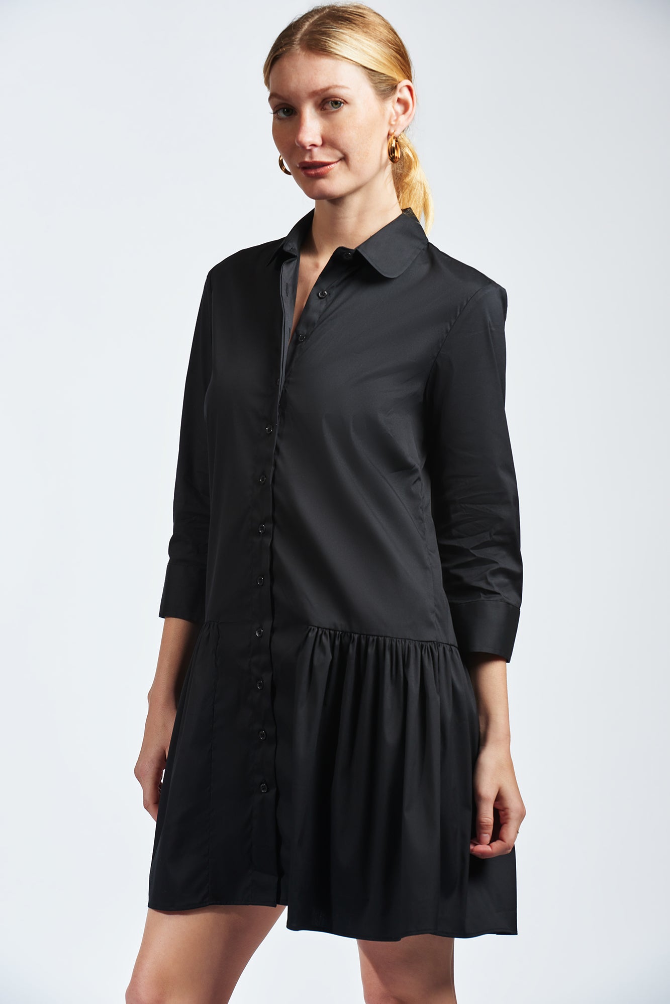 The Drop Waist Shirt Dress Black / S The Drop Waist Shirt Dress Black / S