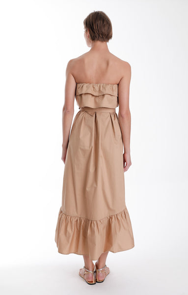 Priscilla Strapless Midi Dress | Khaki
