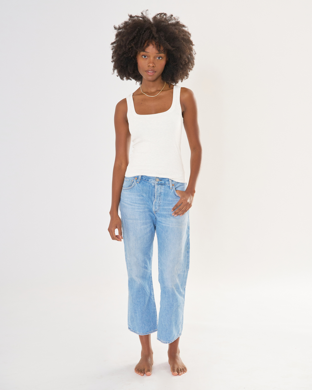 Franklin Ribbed Square Neck Tank - White