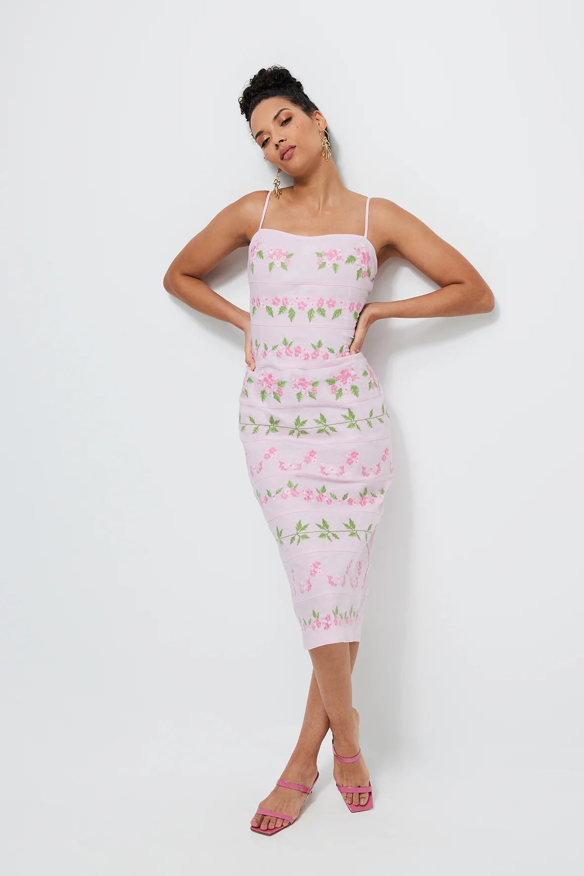 Fanm Mon Embroidered Cotton Midi Dress Floral Occasionwear | BellaKate XS Fanm Mon Embroidered Cotton Midi Dress Floral Occasionwear | BellaKate XS
