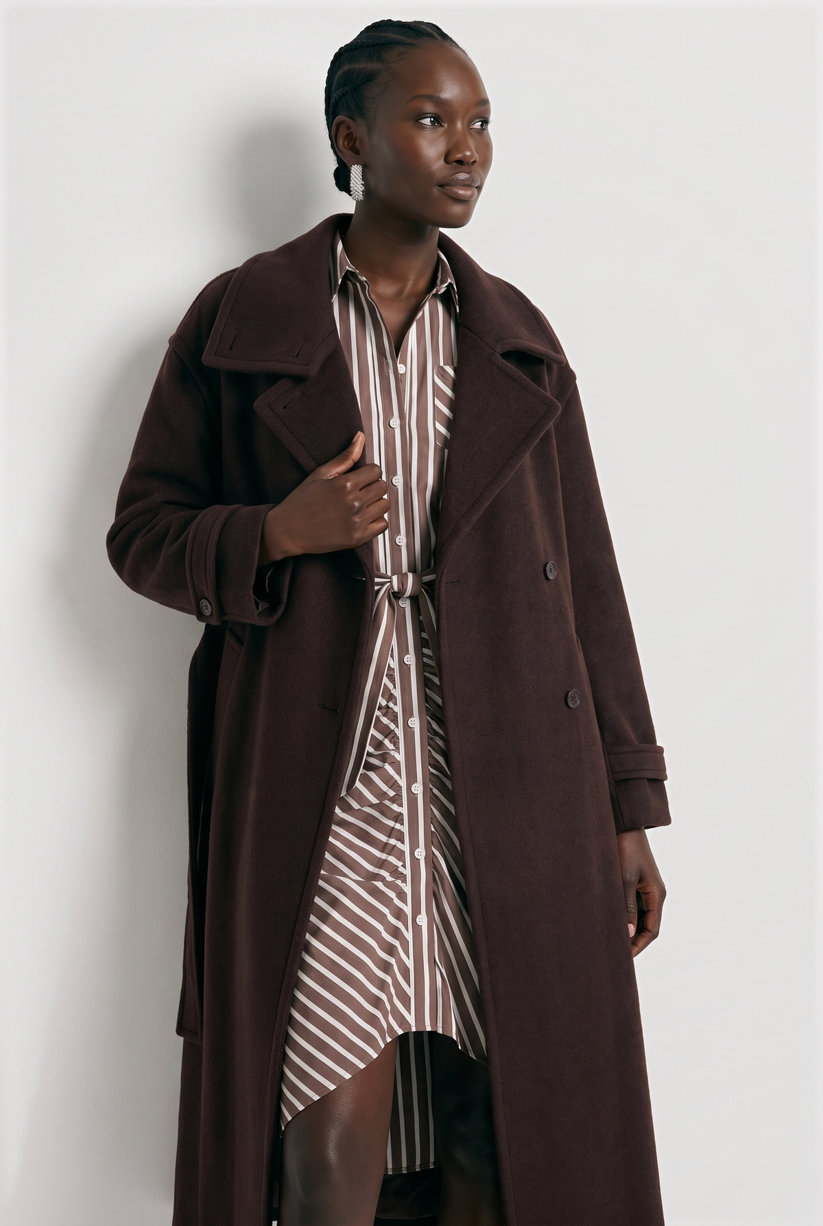 The Wrap Front Dress | Brown/White Stripe