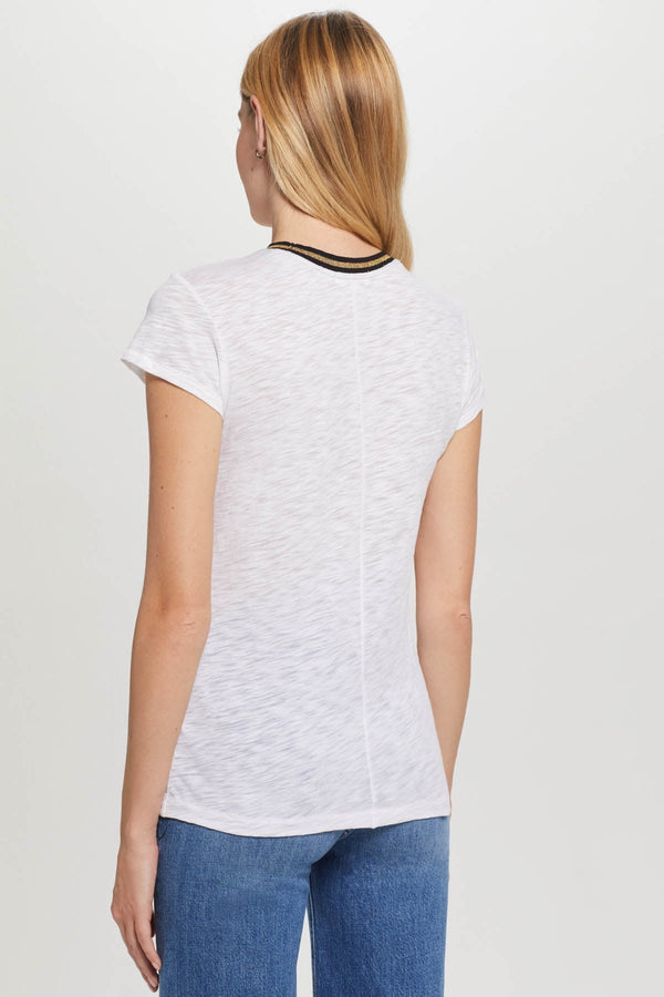 Metallic Tipped Ringer Tee in White
