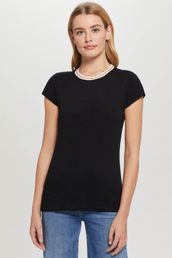 Metallic Tipped Ringer Tee in Black