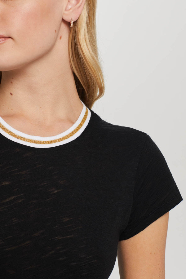 Metallic Tipped Ringer Tee in Black
