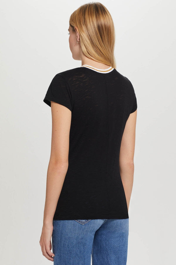 Metallic Tipped Ringer Tee in Black
