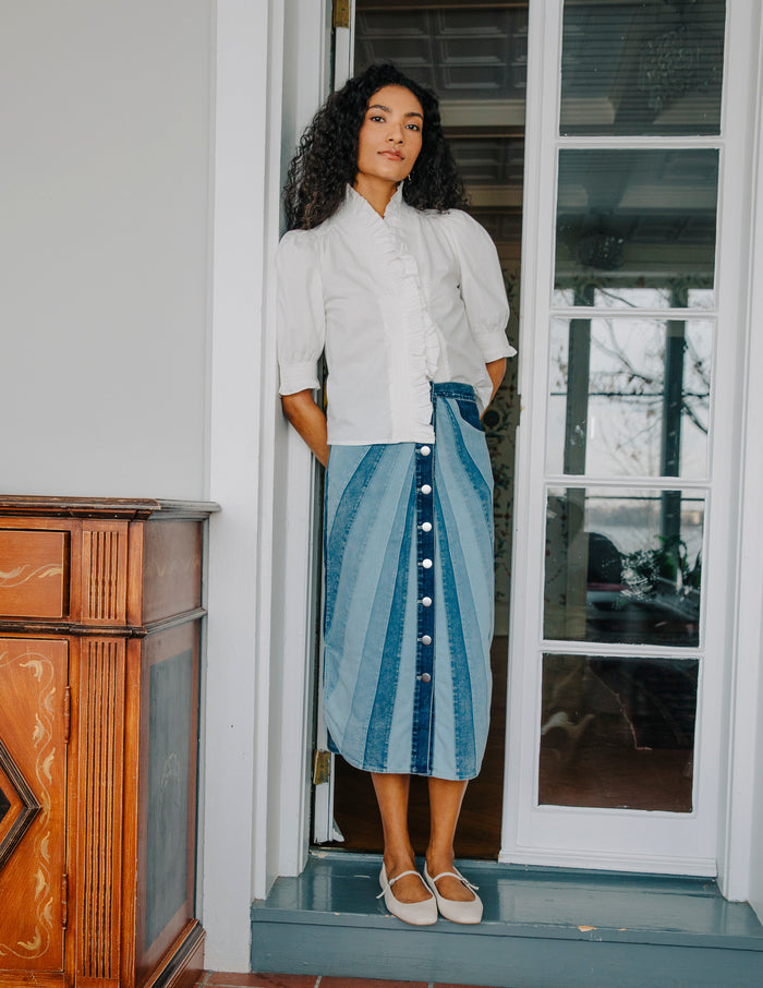 Paneled Denim Skirt