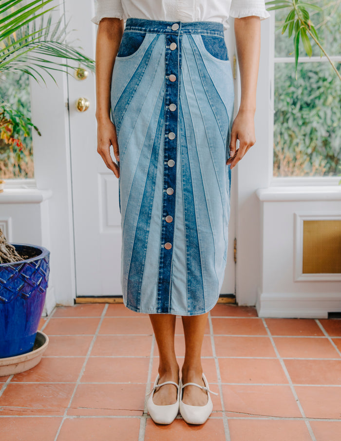 Paneled Denim Skirt