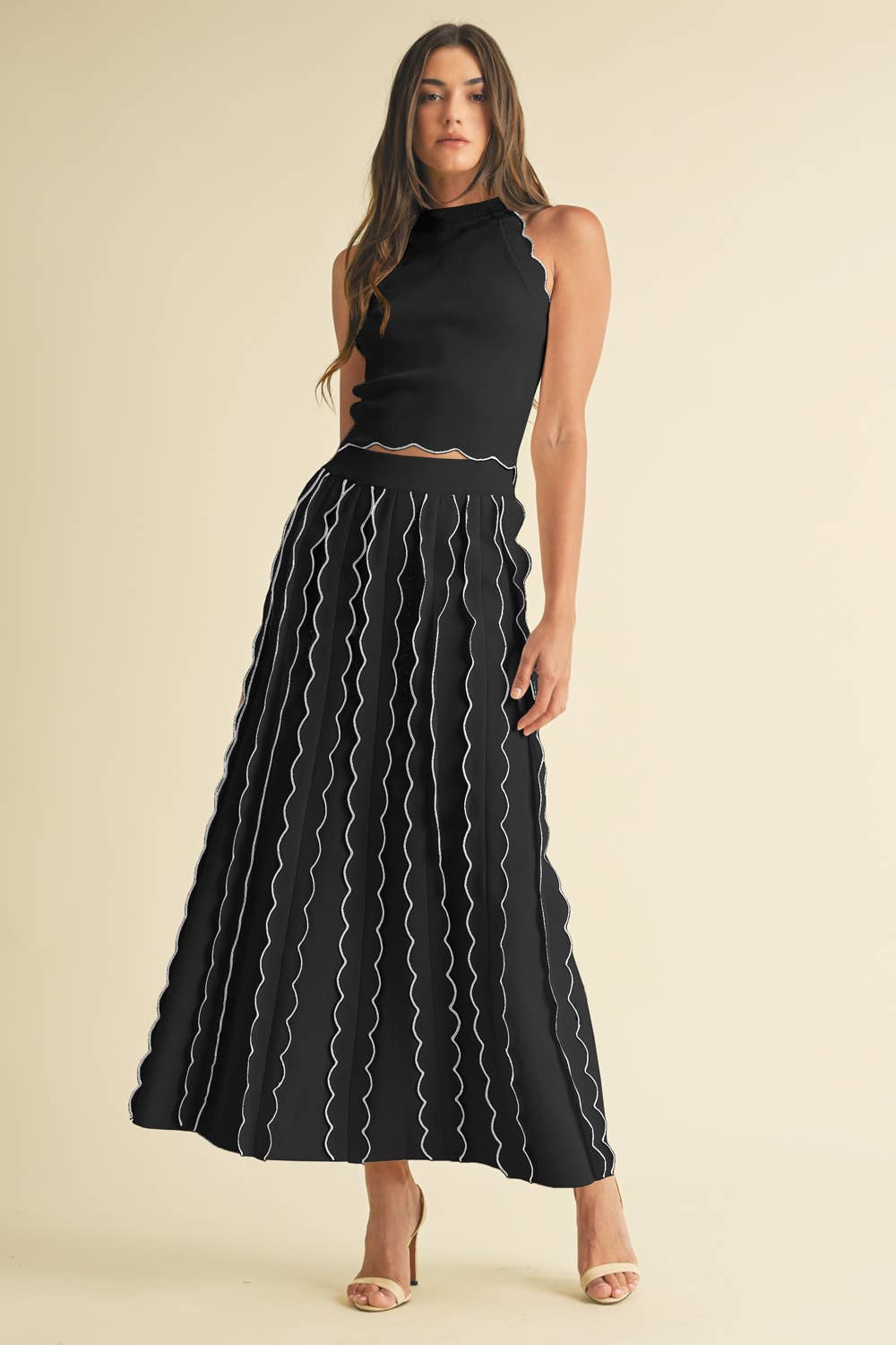 Luxe Pleated Sweater Knit Maxi Skirt