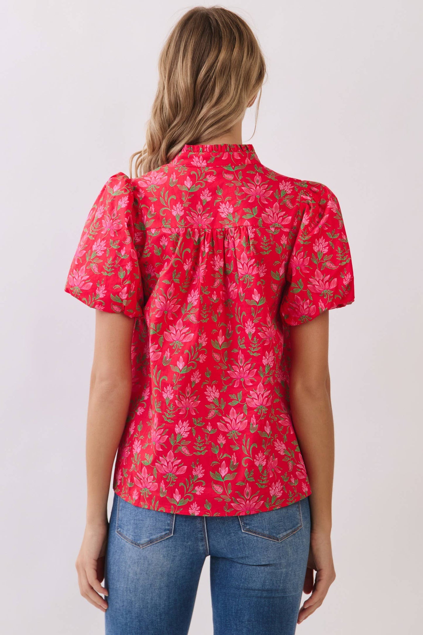 Floral Print Puff Sleeve Blouse | Red
