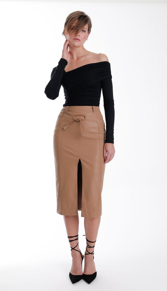 34040 - Mona Vegan Leather Midi Skirt
