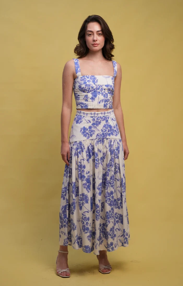 Aisha Skirt | Hydra Blue & Cream