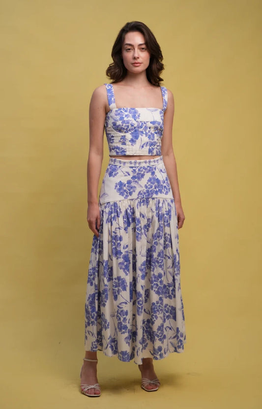 Aisha Skirt | Hydra Blue & Cream