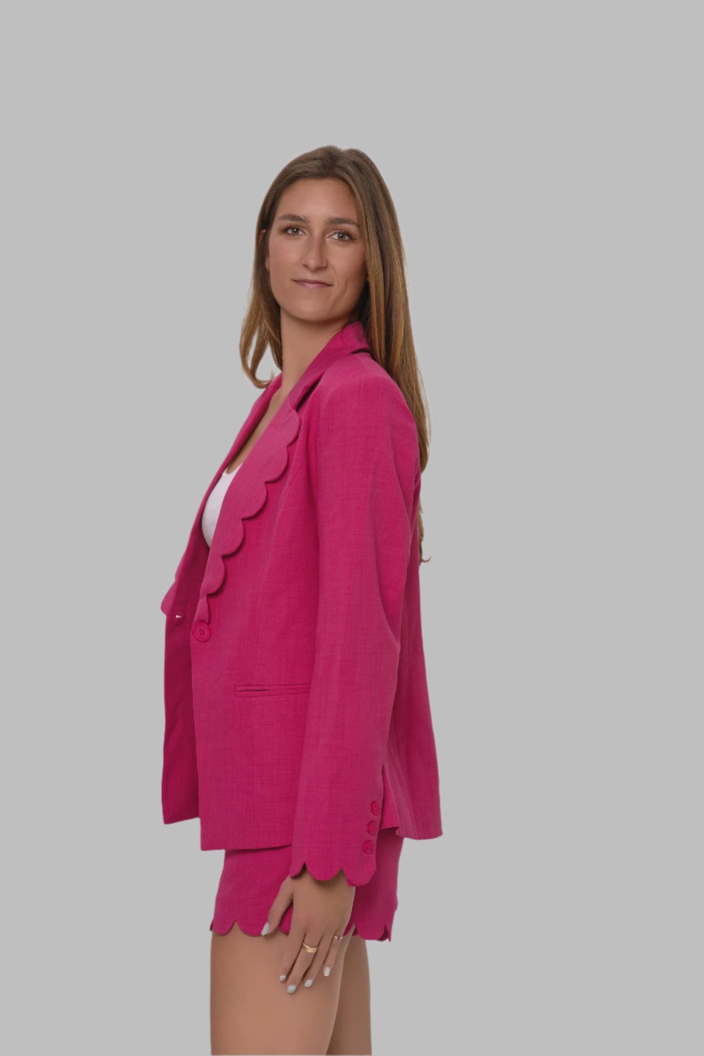 BellaKate Chic Scallop Single Button Blazer Side View