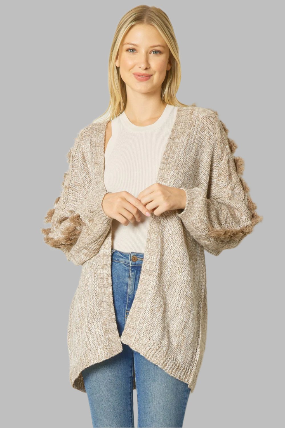 BellaKate Cozy Fringe Cardigan Front View