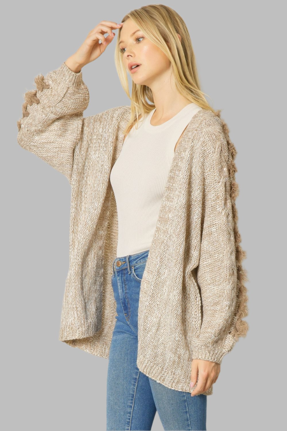 BellaKate Cozy Fringe Cardigan Side View