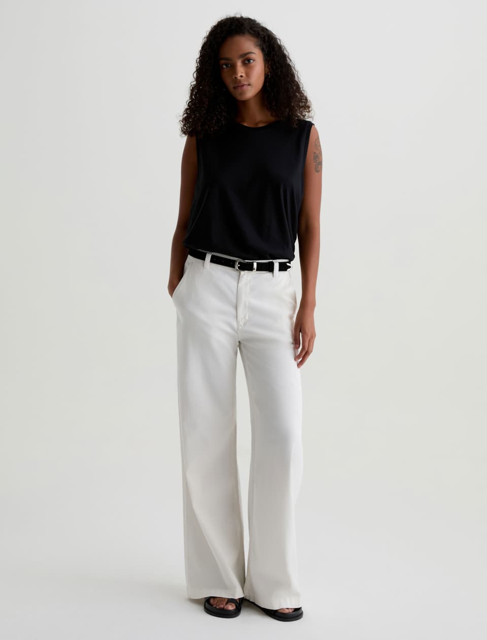 Caden Wide Leg Trouser | Powder