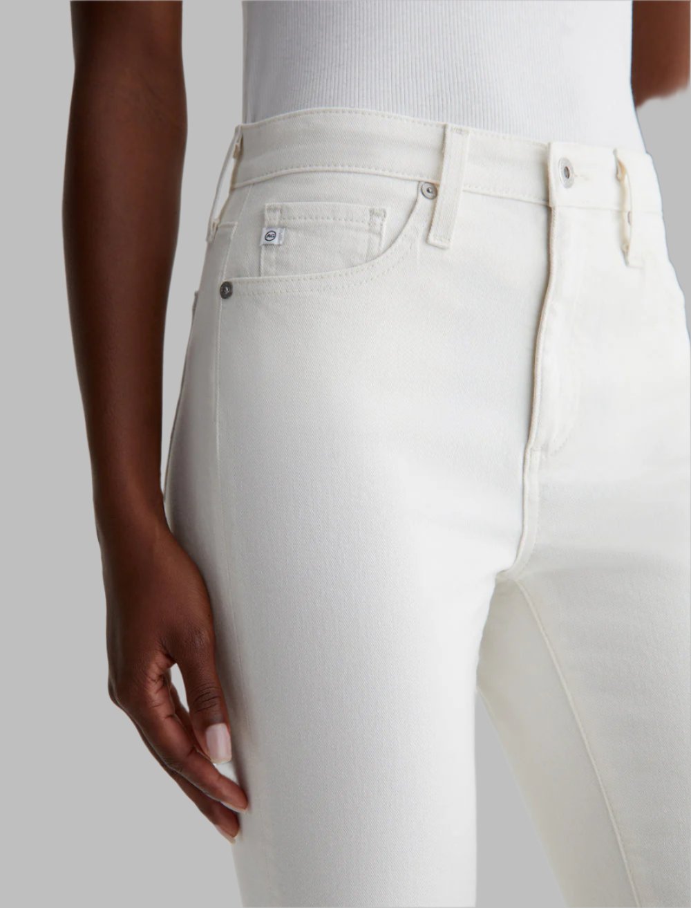 BellaKate Farrah Boot Crop White Jeans Close Up Front View