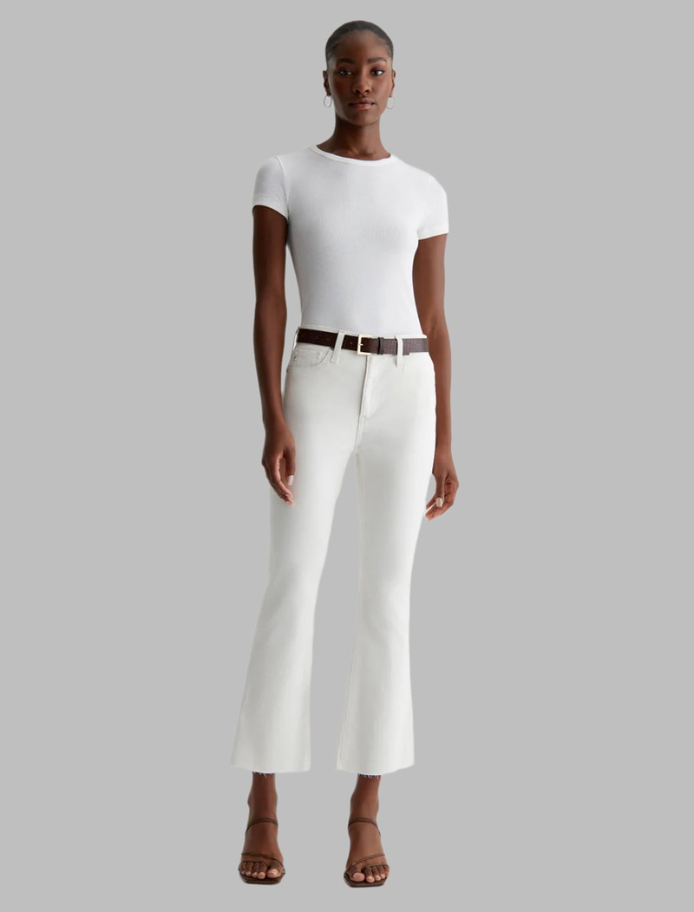 BellaKate Farrah Boot Crop White Jeans Full Body Front View