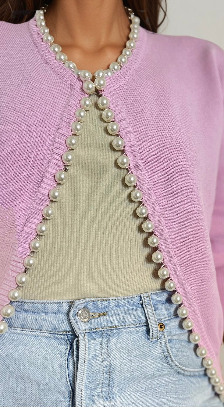 Pearl Trim Cardigan Pink