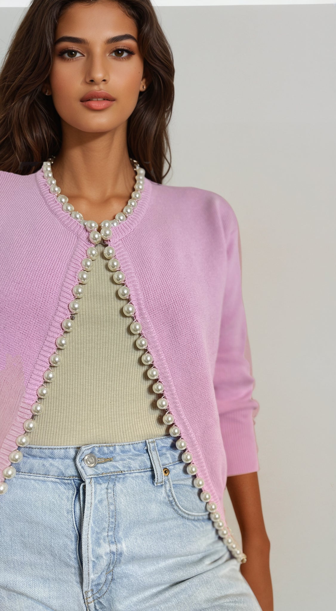 Pearl Trim Cardigan Pink