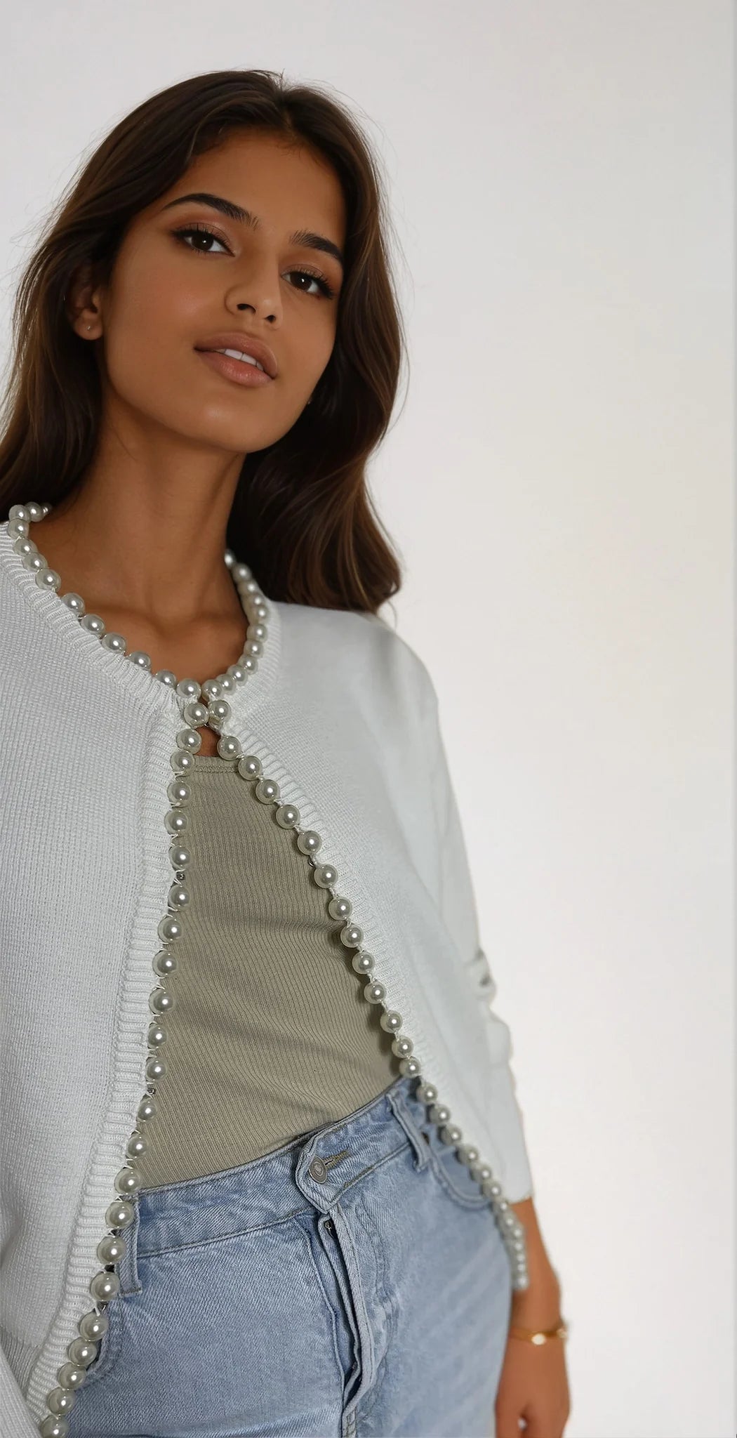 Pearl Trim Cardigan Lilac Cream