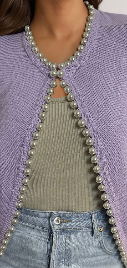 Pearl Trim Cardigan Lilac