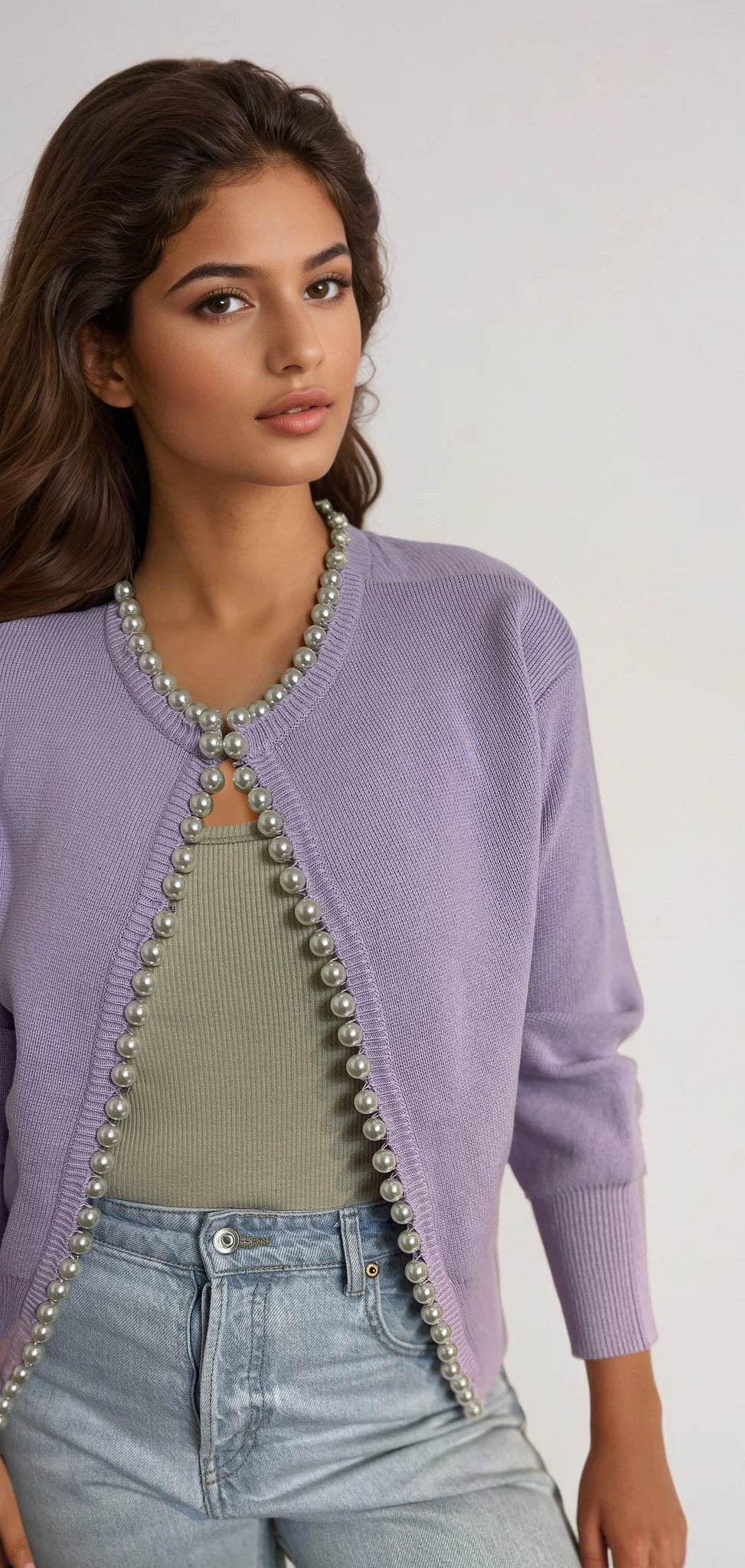 Pearl Trim Cardigan Lilac