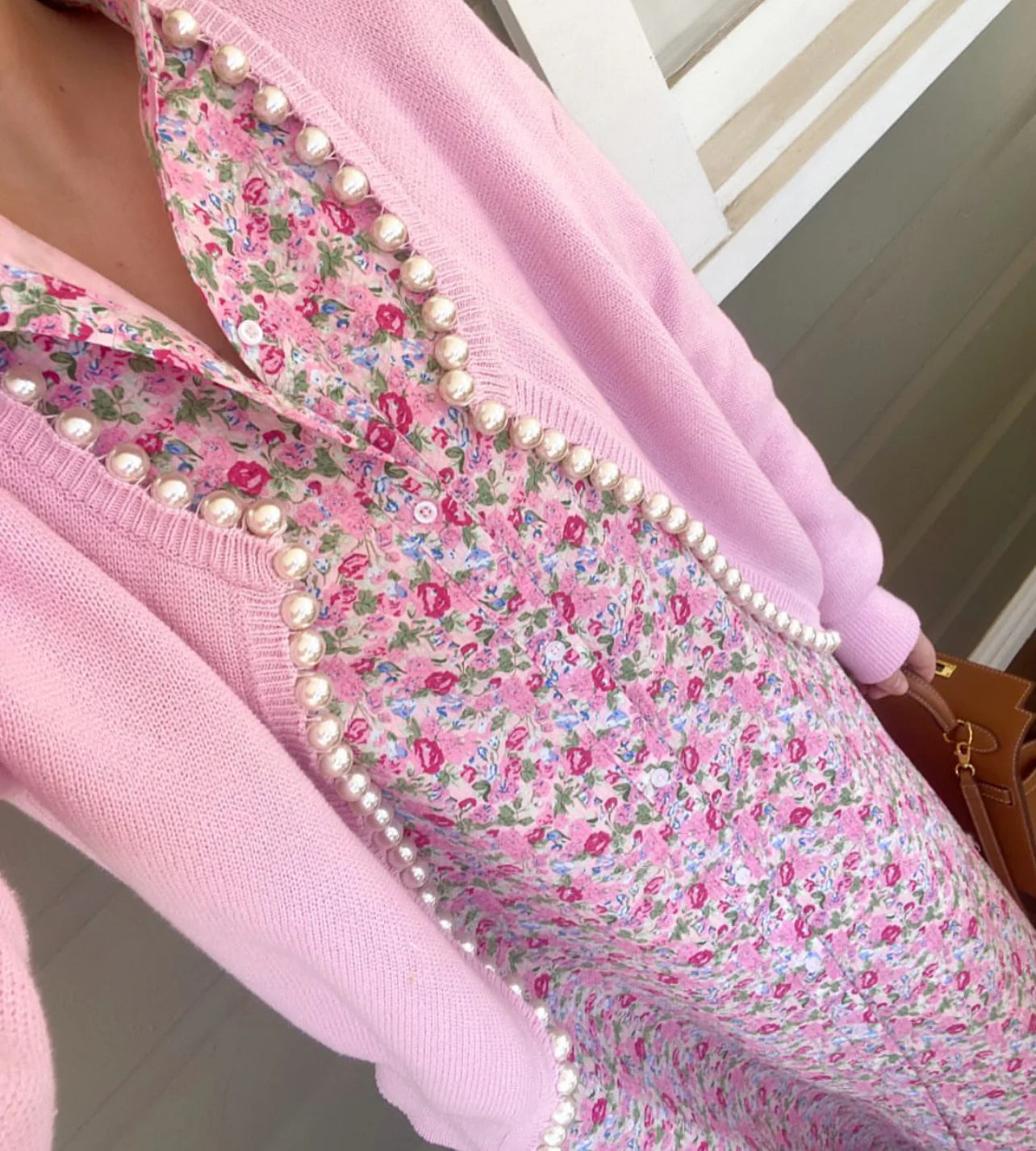 Pearl Trim Cardigan Pink