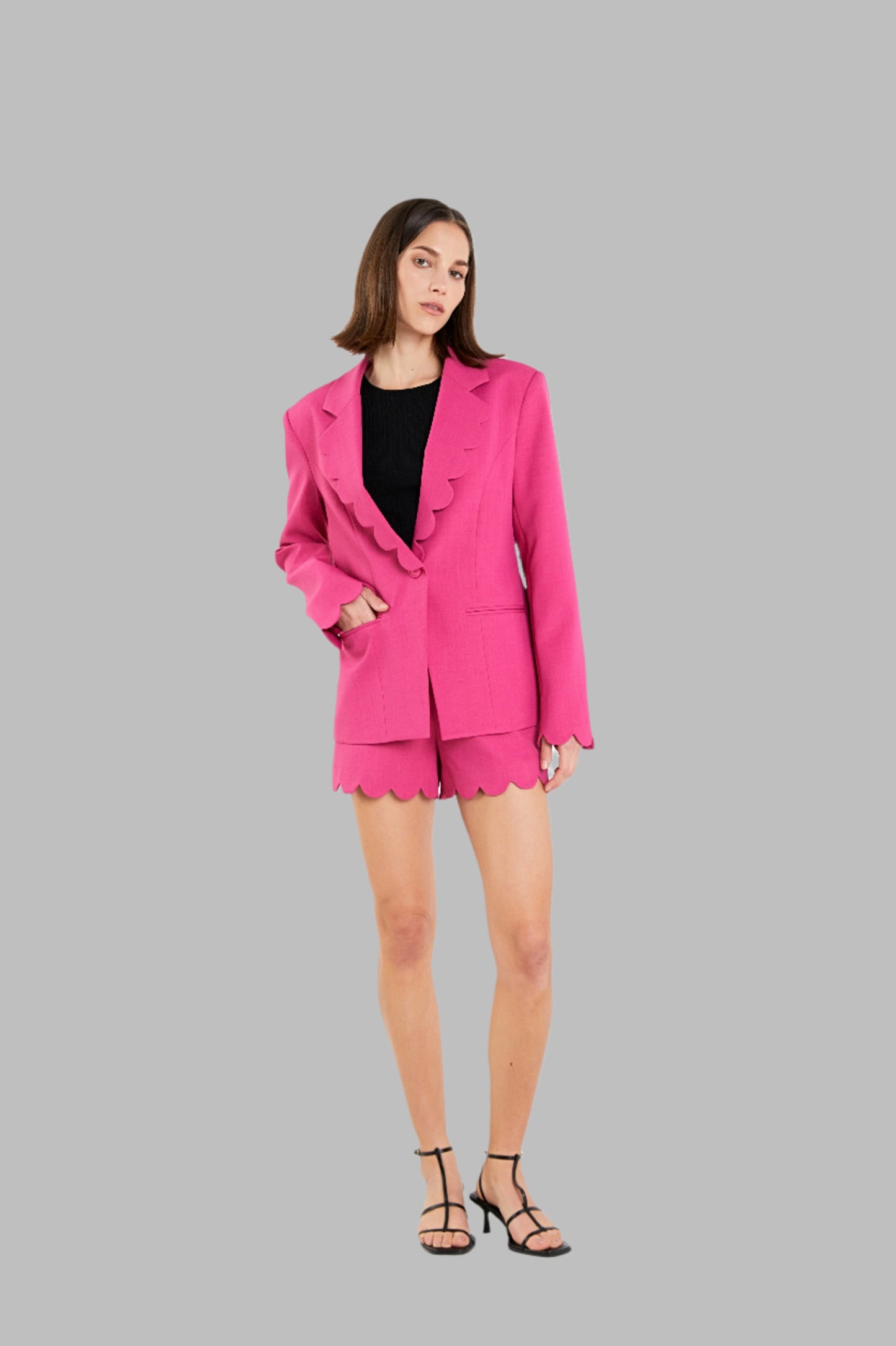 Chic Scallop Single Button Blazer