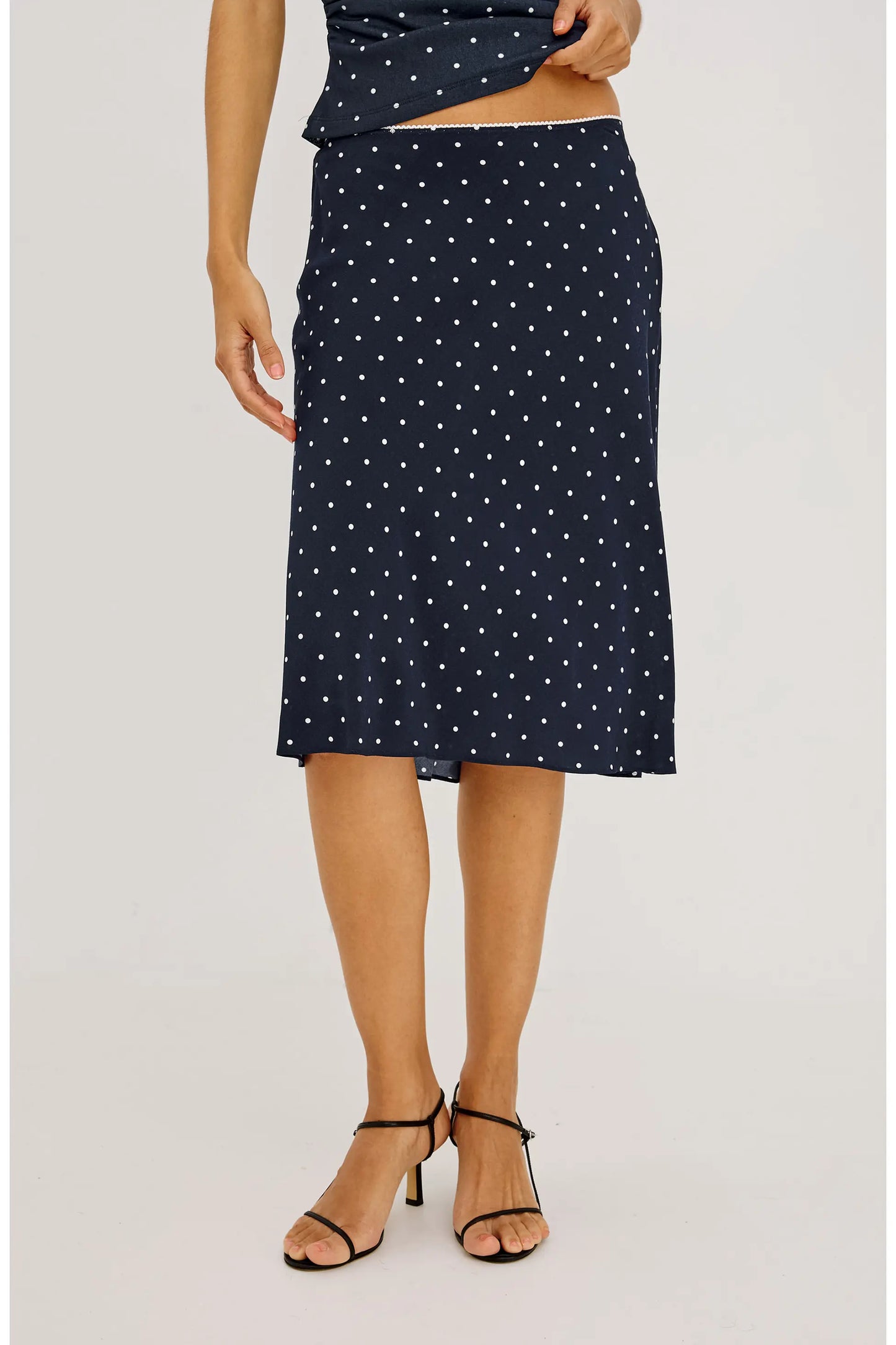 Jolene Skirt | Navy Polka Dots