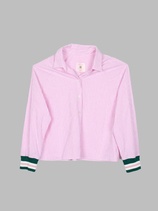 BellaKate Pink Rally Stripe Straight Hem Button-Down Front View