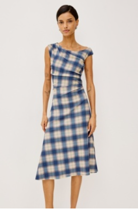 Sorra Dress | NAVY SAGE PLAID