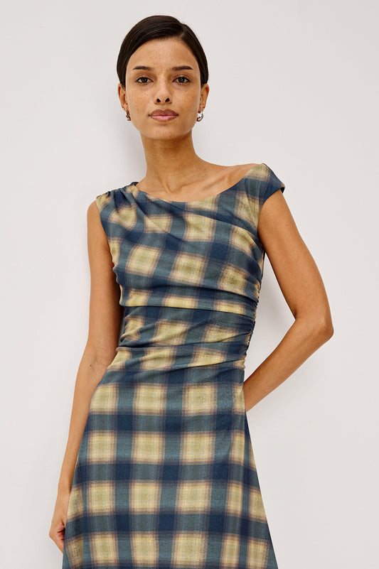 Sorra Dress | NAVY SAGE PLAID