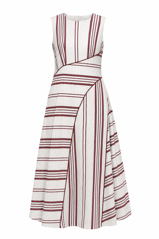 Solstice Bias Cut Dress | Brick Striped