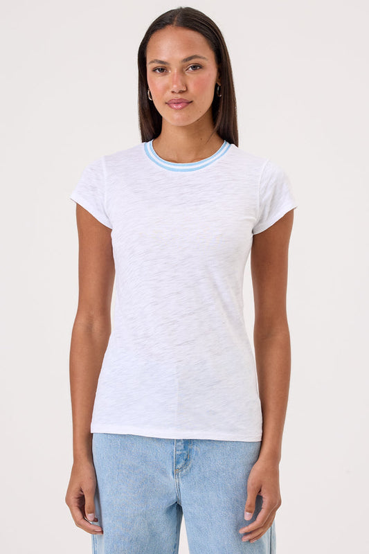 SS Tipped Ringer Tee | Light Blue