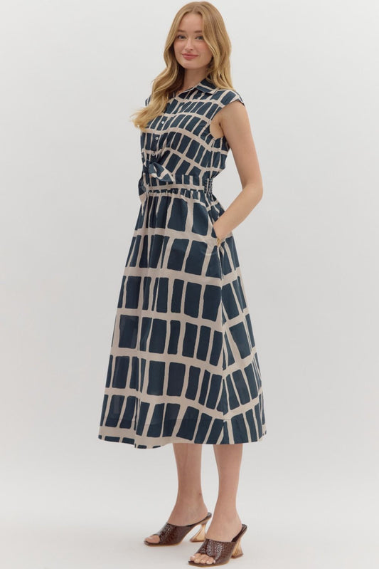 Navy Geometric Midi