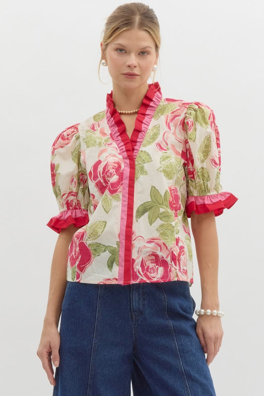 The Isabella Ruffle Trim Floral Top