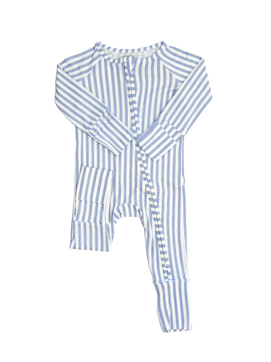 Blue Cabana Stripe Sleep Romper