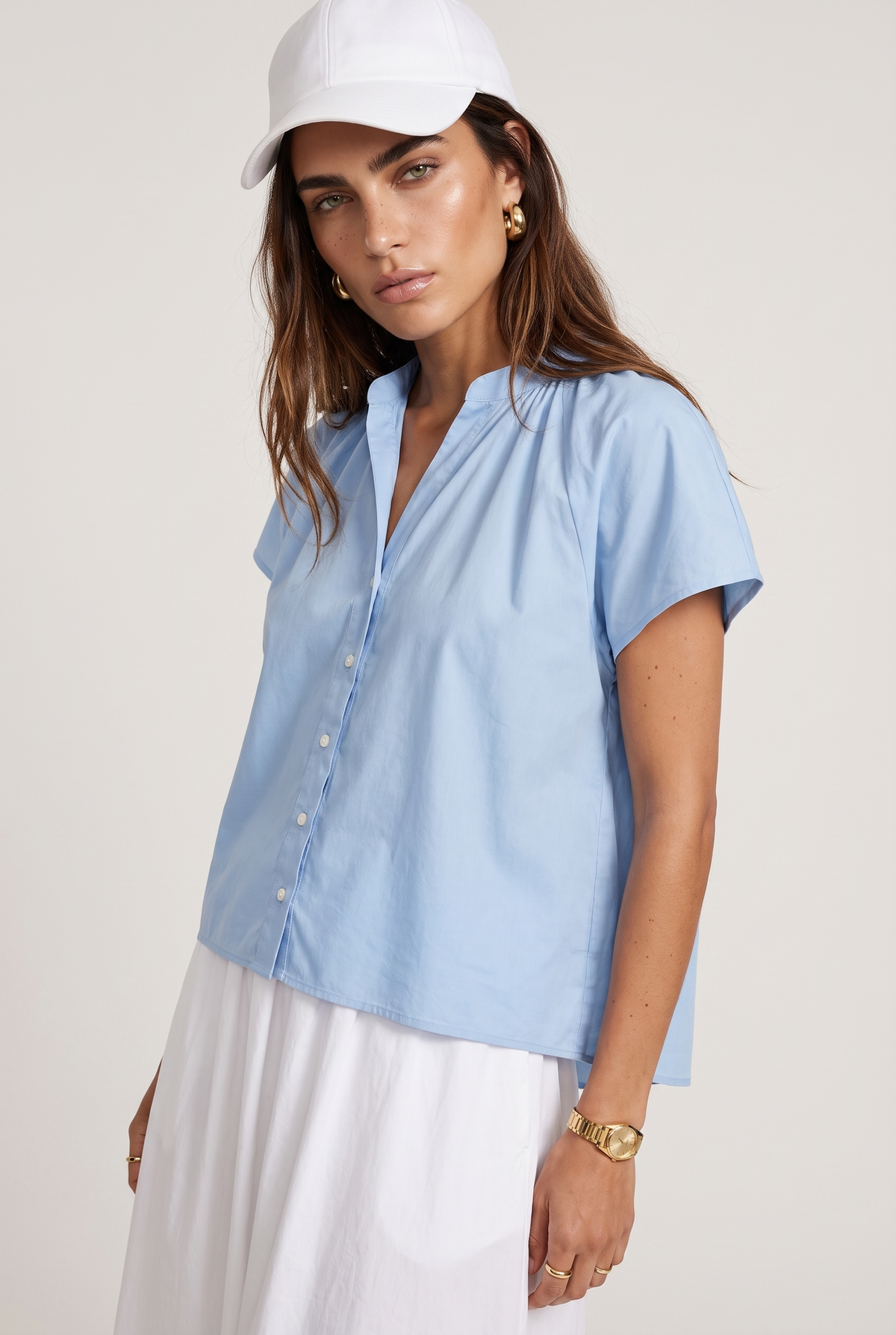 Flutter Shoulder Shirt | Blue Dawn