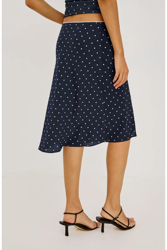 Jolene Skirt | Navy Polka Dots