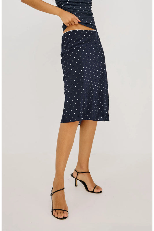 Jolene Skirt | Navy Polka Dots