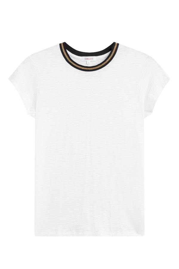 Metallic Tipped Ringer Tee in White