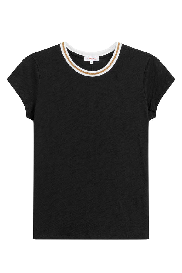 Metallic Tipped Ringer Tee in Black
