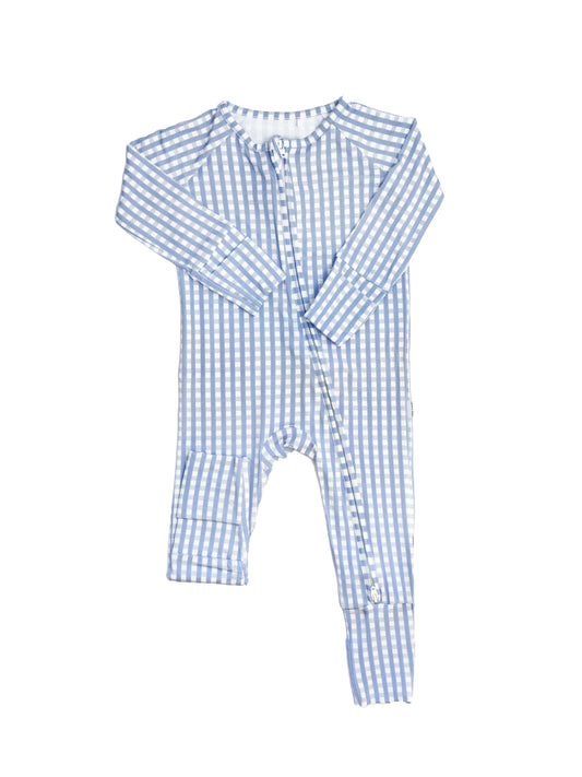 Blue Gingham Sleep Romper