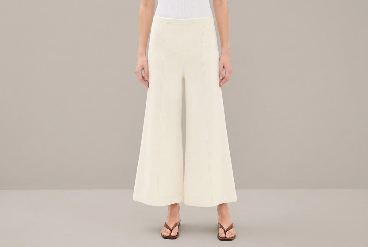 Scuba Cropped Wide Leg Pant Off White